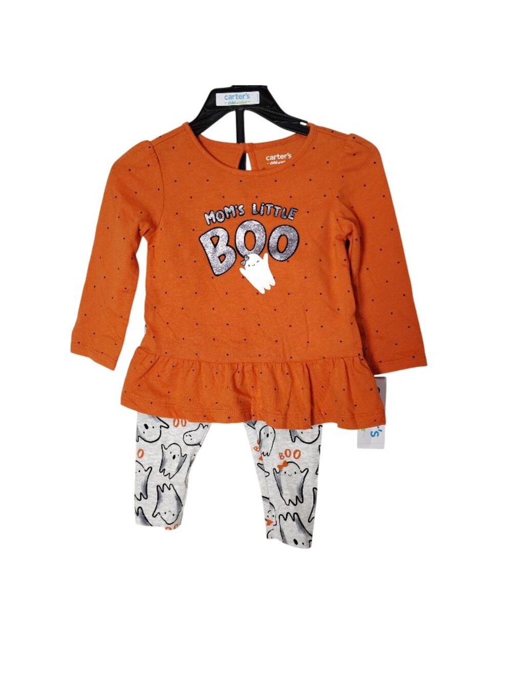 Carters Baby Halloween Outfit Set 12M Long Sleeve Orange "Moms Little Boo" Top &
